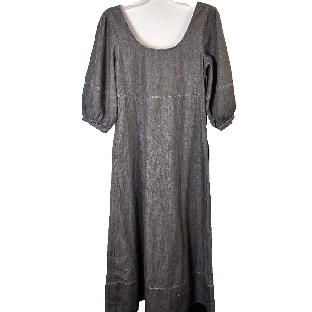 Rachel Comey Gray Midi Dress Size 2 Cotton Puff Sleeve Pockets Boho, Peasant - Picture 2 of 7